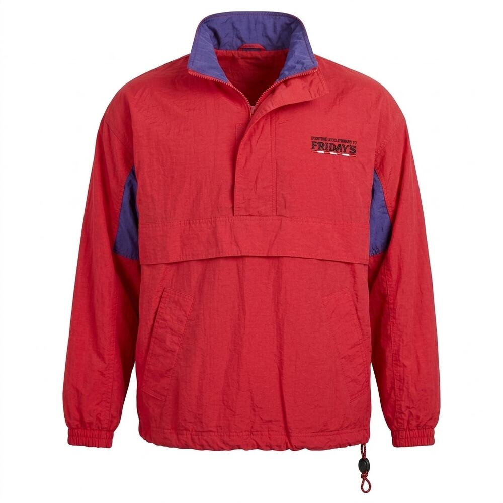 Vintage Gear for Sports Red Colorblock Mock Neck Half Zip Jacket Men Size M